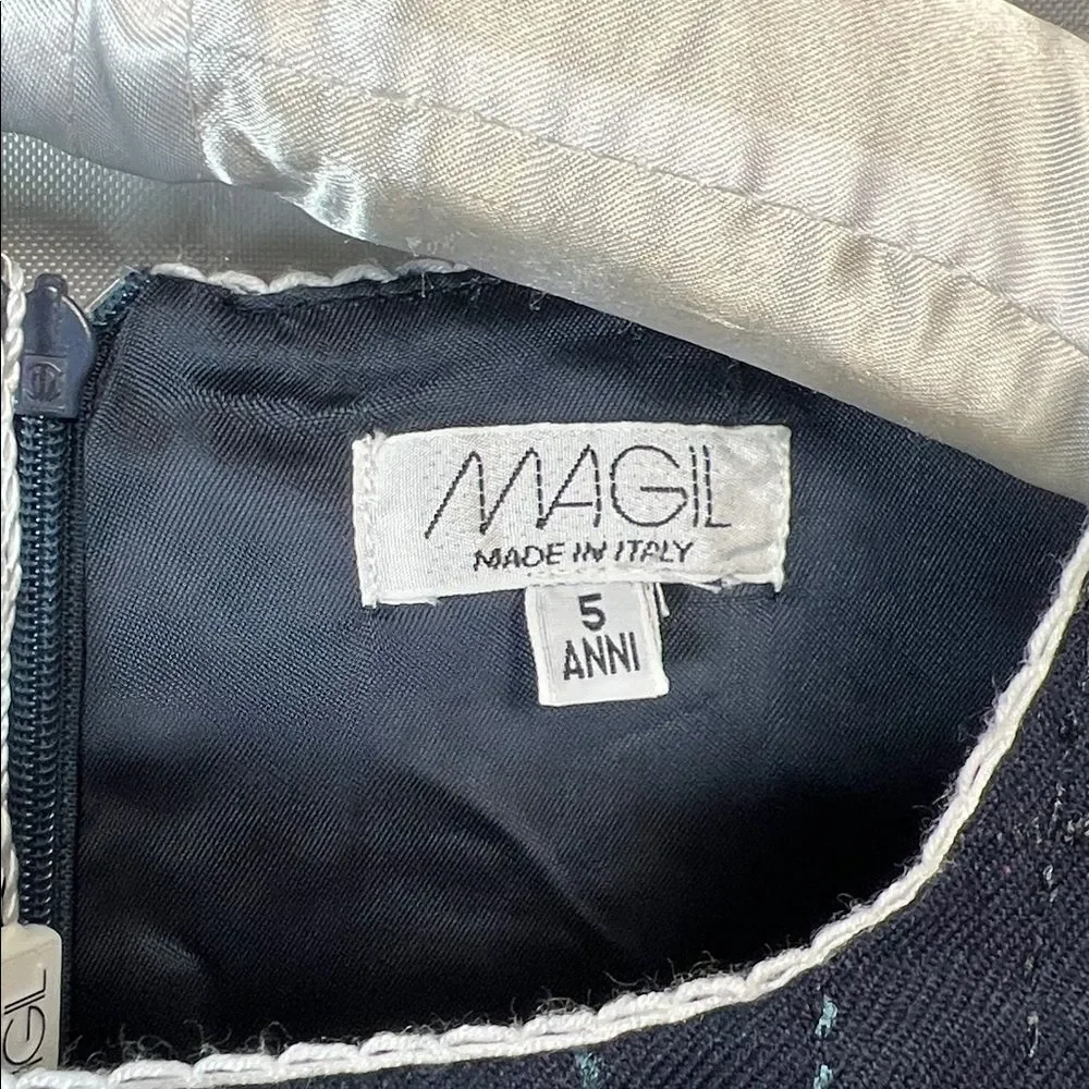 Magil Navy Blue sleeveless wool embroidered dress size 5 years NWT